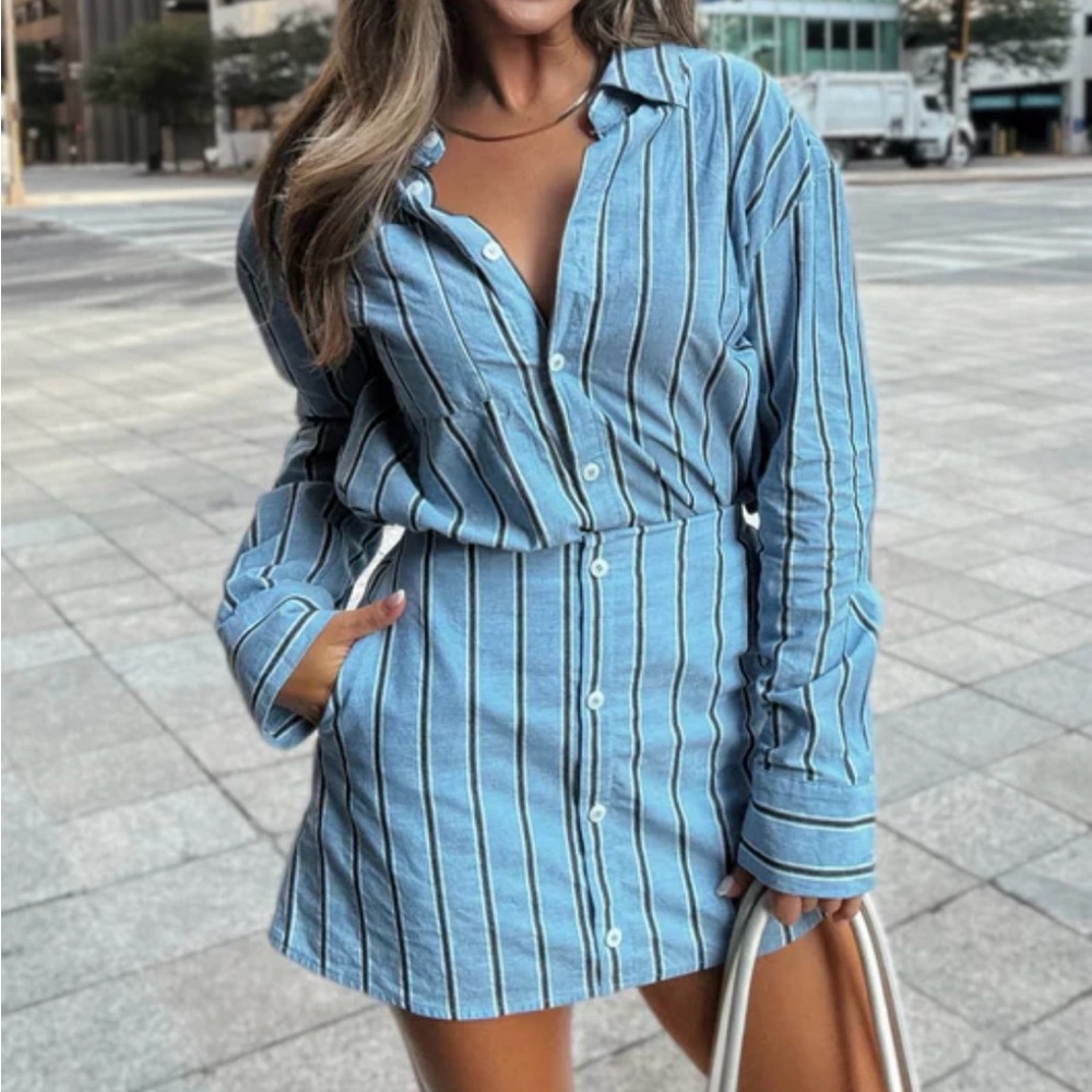 Chic Blue Striped Shirt Skort Set NWT